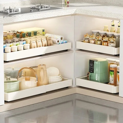 1Pc Dish Rack Kitchen Storage Box with Sliding Rail Pull-out Cabinet Storage Rack Spice Pantry Shelves Drawer Kitchen Organizer