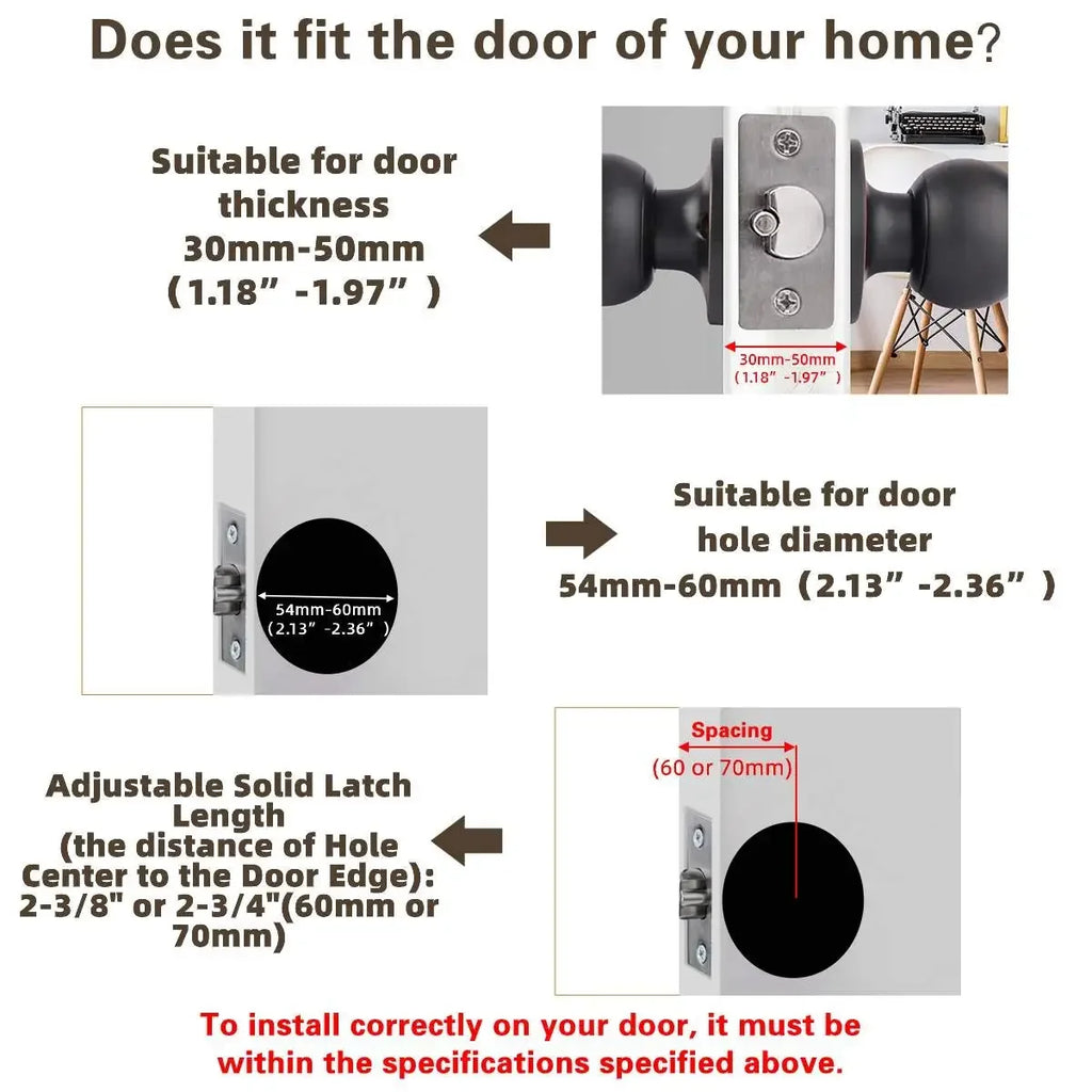 Keyed Entry Door Knob with Lock Round Door Knobs Stainless Steel Interior and Exterior Door Lock for Bedroom Bathroom