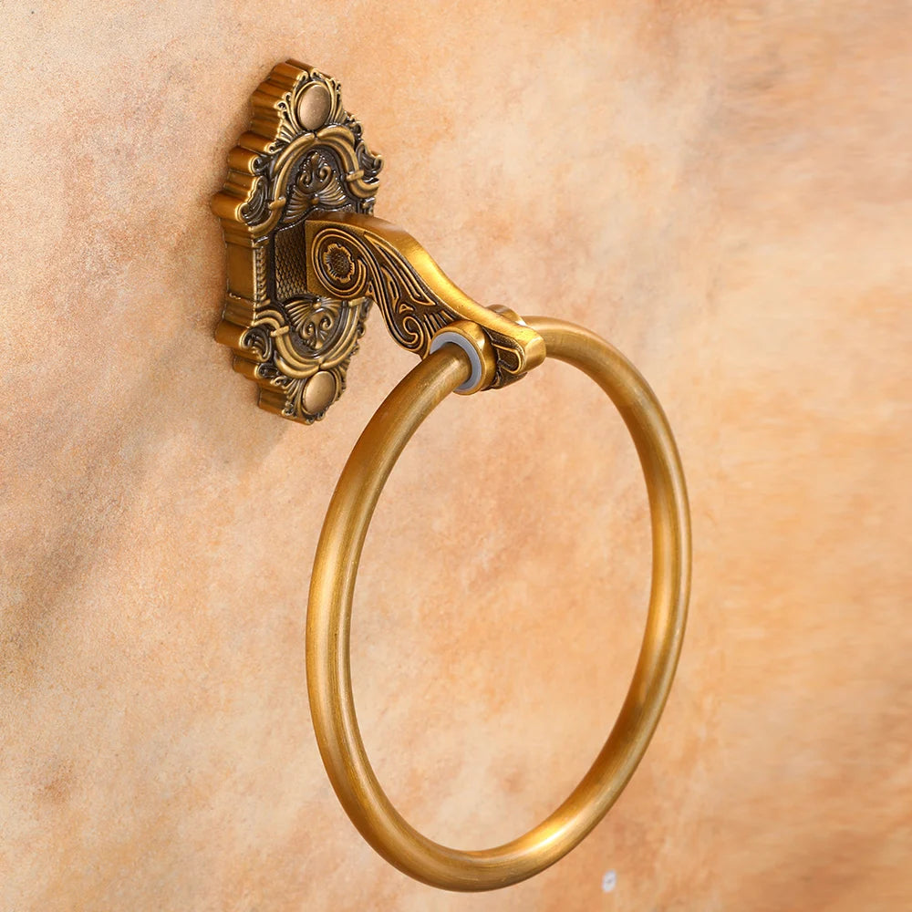 Bathroom Towel holder, Aluminium Wall Mounted Round Antique Brass Towel Ring Towel Holder Classic Bathroom Accessories