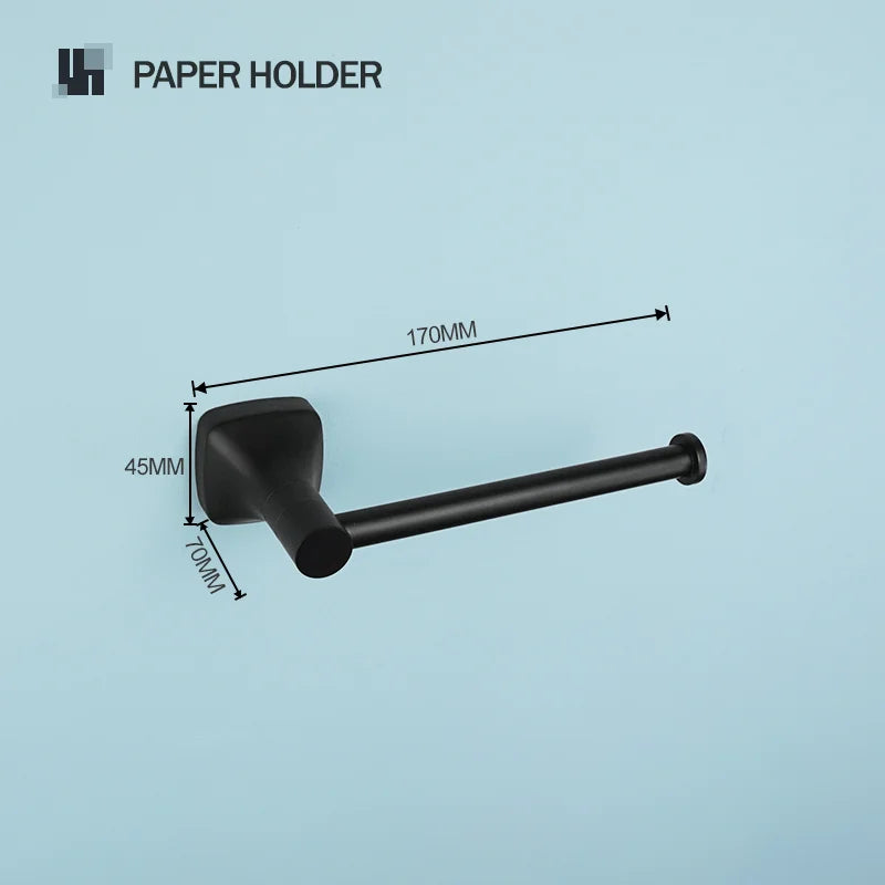 Black Bathroom Accessories Stainless Steel Wall Mounted Bath Towel Holder Robe Hook Toilet Brush Paper Towel Holder Pendant