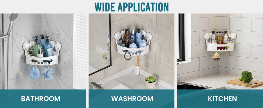 TAILI Corner Shower Caddy Suction Cup No-Drilling Removable Shower Caddy Basket Powerful Suction Bathroom Shower Shelf Organizer