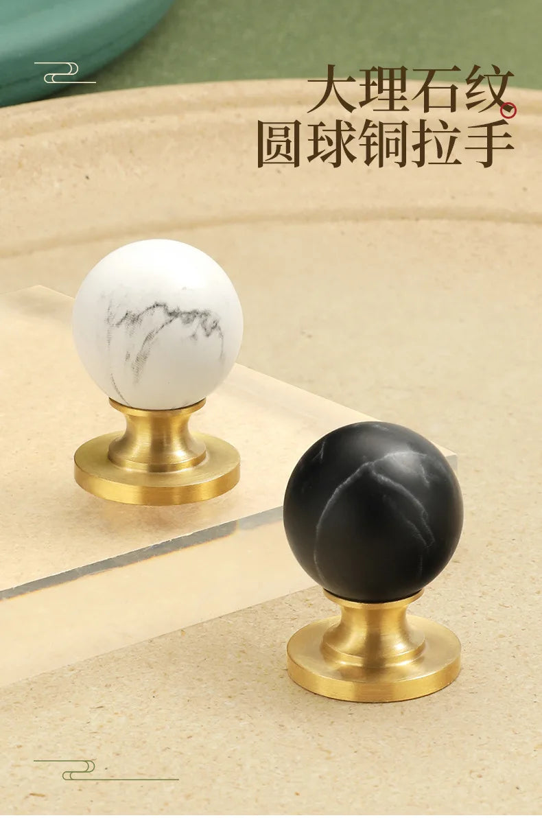 Brass Kitchen Cabinet Handles White Black Ball Drawer Knobs Modern Simple Wardrobe Cupboard Pulls Marble Furniture Handles