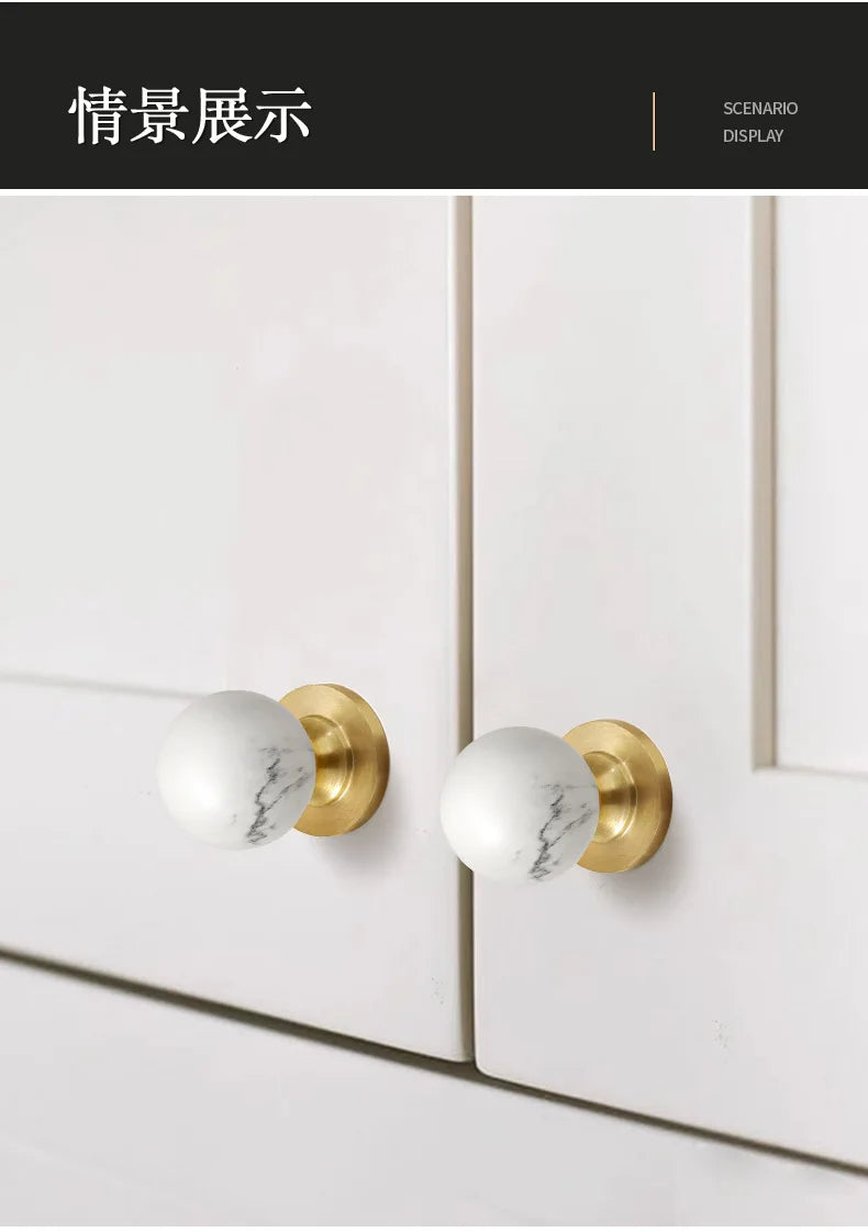 Brass Kitchen Cabinet Handles White Black Ball Drawer Knobs Modern Simple Wardrobe Cupboard Pulls Marble Furniture Handles