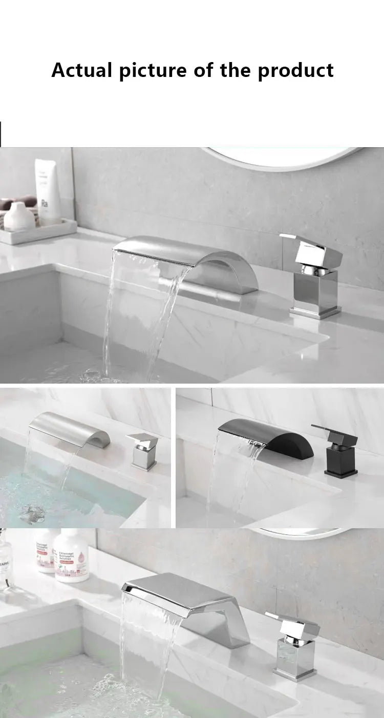 Bathroom waterfall bathtub faucet two-hole cold and hot water Single handle control Sink faucet shower