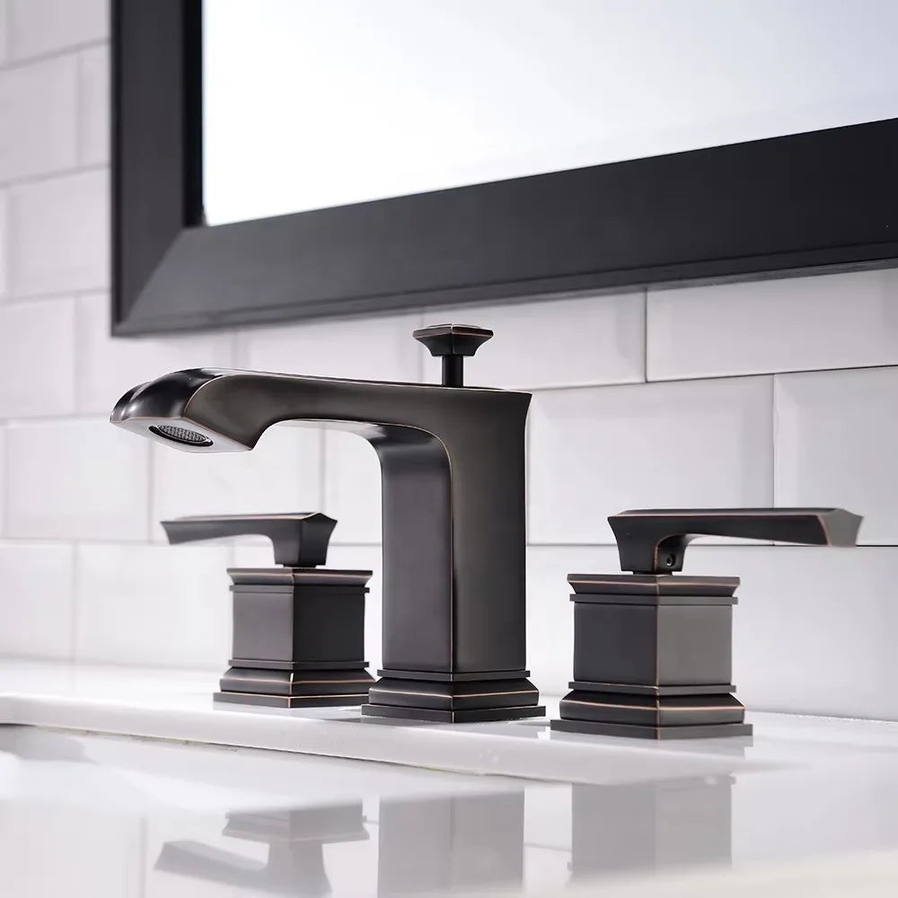 Luxury Brass Bathroom sink faucet 3 Holes 2 Handles Hot cold water Basin sink Tap Black European style hand basin Faucet NEW