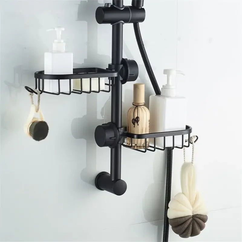 Bathroom Shelf Black Shower Storage Basket Storage Rack Adjustable Faucet