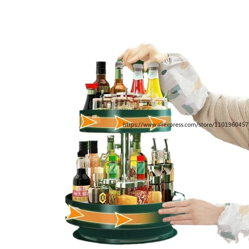 Rotatable Kitchen Spice Rack Multi-Tier Countertop Seasoning Organizer with Movable Turntable for Spice Jars Boxes