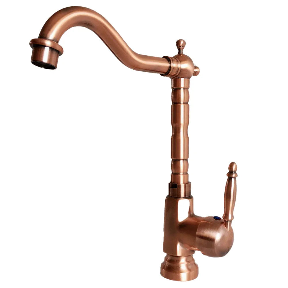 Antique Red Copper Kitchen Sink Faucet Swivel Spout Washbasin Faucets Cold and Hot Water Mixer Bathroom Taps Deck Mounted lnf401