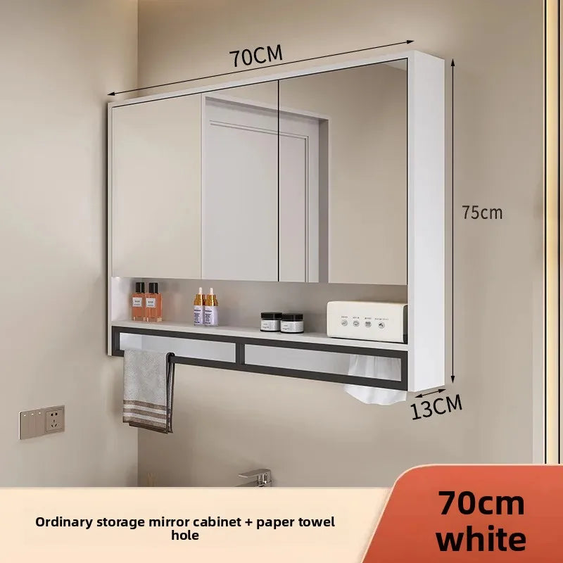 Bathroom Mirror Cabinet Wall Mounted LED Waterproof Aluminum Medicine Cabinet with Storage Shelf Towel Rod for Home Bathroom