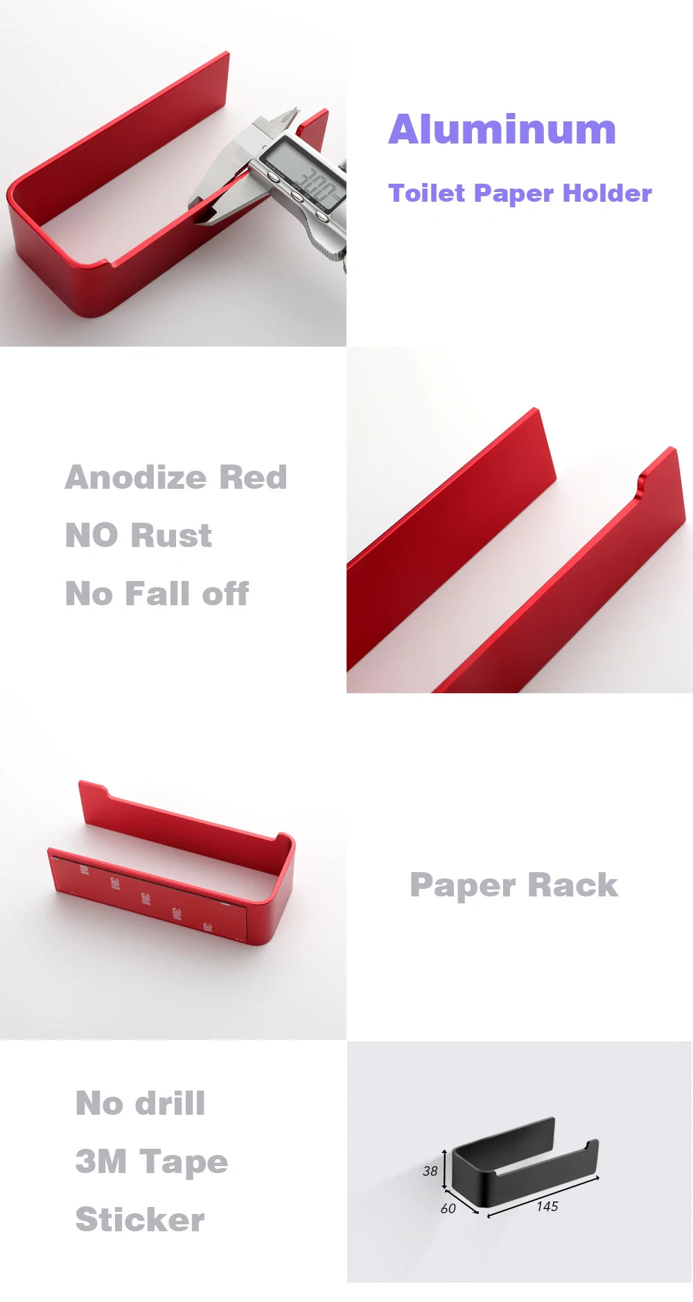 Aluminum Bathroom Accessories Sets 3M Tape Toilet Brush Holder Ceramic Toilet Roll Paper Holder Red Robe Hook Towel Holder