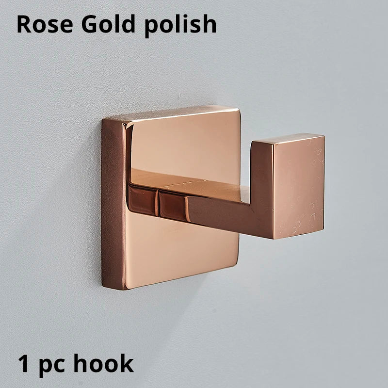 Bathroom Hardware Rose Gold Polish Shiny Bathrobe Hook Towel Rail Bar Rack Bar Shelf Tissue Paper Holder Bathroom Accessories