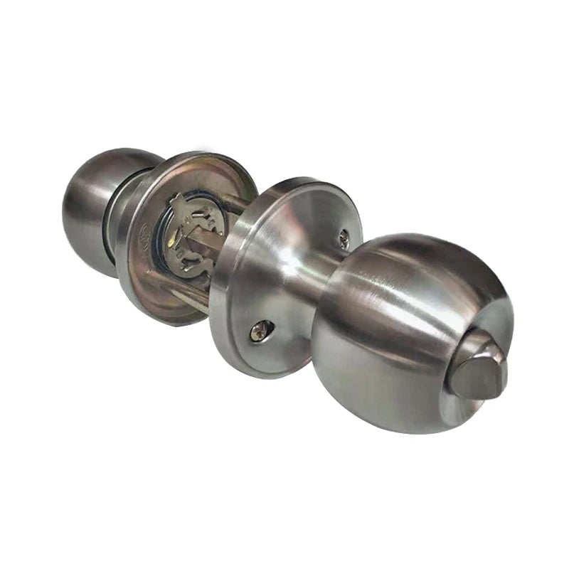 Door Set Knob Handle Lock With Key Privacy Passage Round Sliver Bathroom Shower Entrance Stainless Steel Useful