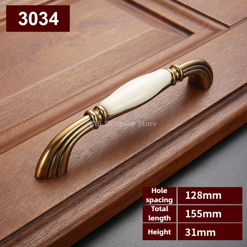 Drawer Knobs Wardrobe Door Handle European Furniture Hardware Zinc Alloy Antique Bronze Ceramic White Cabinet Handles