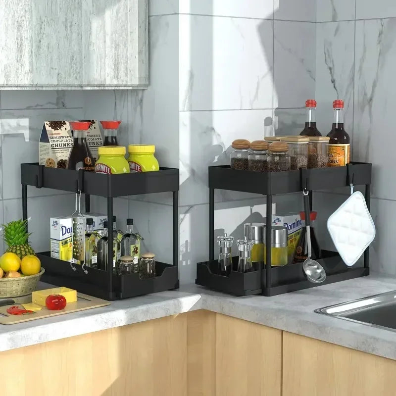 Kitchen Storage Under Sink Organizer 2 Layer Pull Out Multifunctional Drawer Shelf Organizer Bathroom Desktop Cabinet Rack