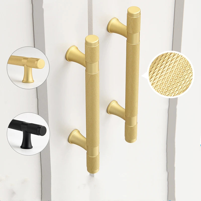 Simple Kitchen Cabinet Wardrobe Door Handles Drawer Knobs and Handles for Furniture Gold Black Knurled Nordic Style