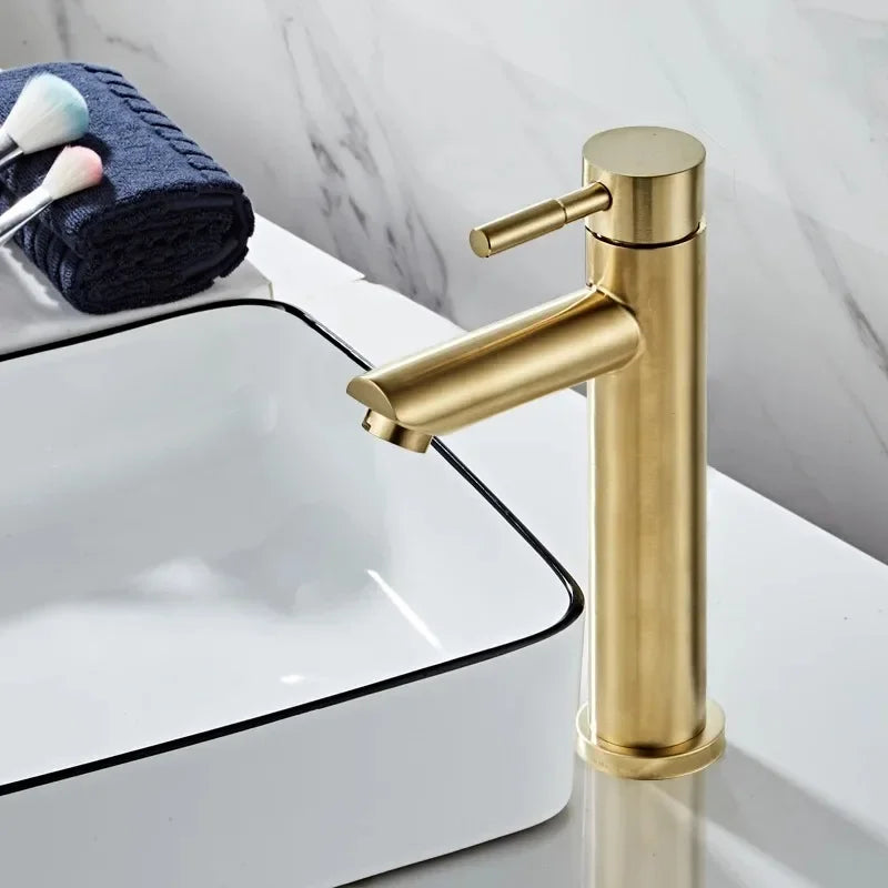Bathroom Faucets Bathroom Basin Faucet Cold and Hot Water Mixer Sink Tap Single Handle Deck Mounted Brushed Gold Tap