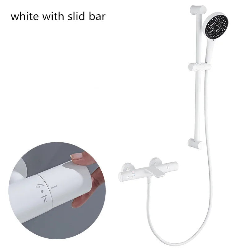 Bathroom Shower Faucet Set Wall Mounted White Brass Shower Faucet Set Black Gray Finished Thermostatic Modern Styel New
