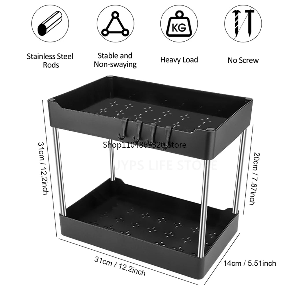 1/2 Pcs Under Sink Storage Organizer 2 Tier Drawer Multipurpose Rack Cabinet Under Sink Storage Rack Bathroom Kitchen Organizer