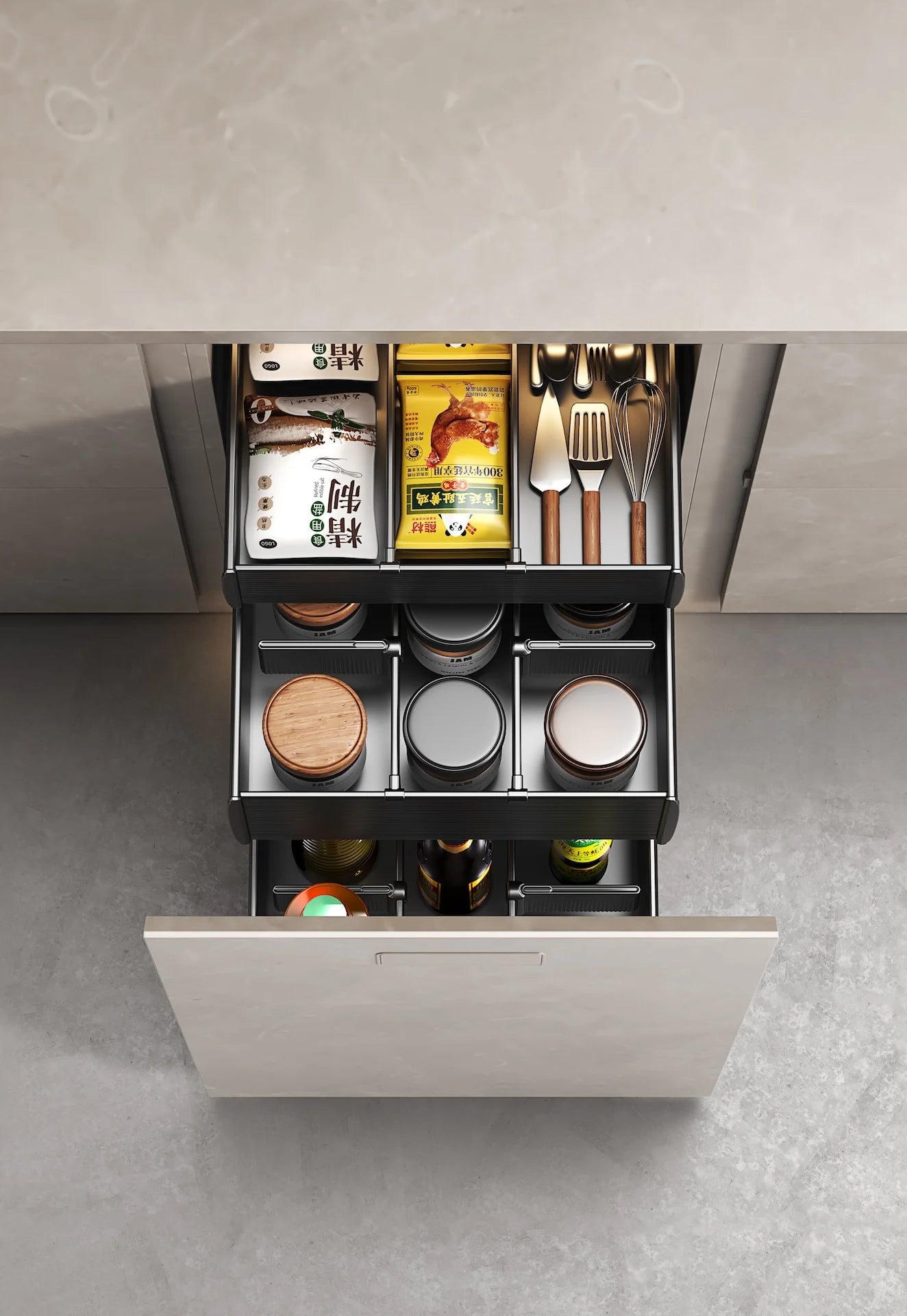 Elba 3-Layer Premium Stainless Steel Pull-Out Spice Rack Durable Basket Drawers for Efficient Cabinet Storage Solution