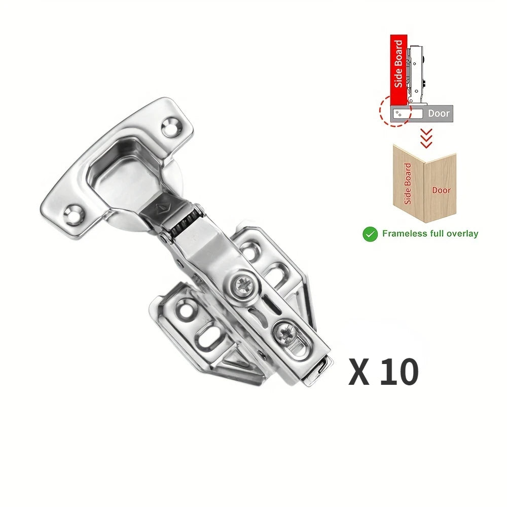 10-Piece Modern Frameless Cabinet Door Hinges Soft-Close Nickel Plated European Full/Half Overlay/Inset
