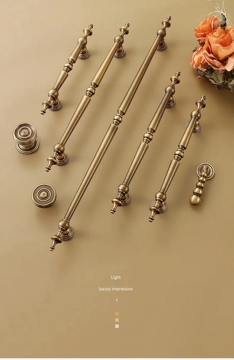 High-end Antique Bronze Door Handles and Knobs Solid Brass Antique Drawer Pulls Kitchen Cupboard Handle Gold Cabinet Handles
