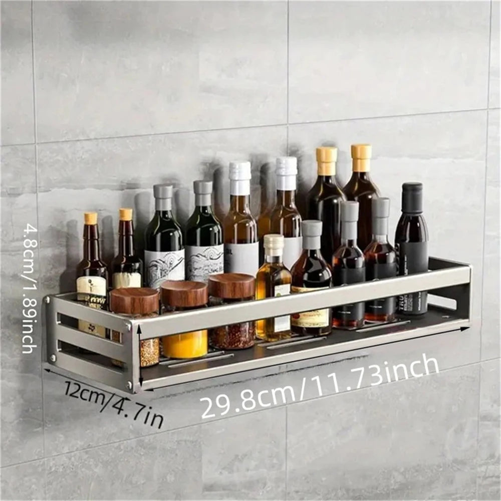 Aluminum Wall-Mounted Spice Rack Multifunctional Item Storage Shelf Kitchen Tools Storage Hooks Space Management Solution