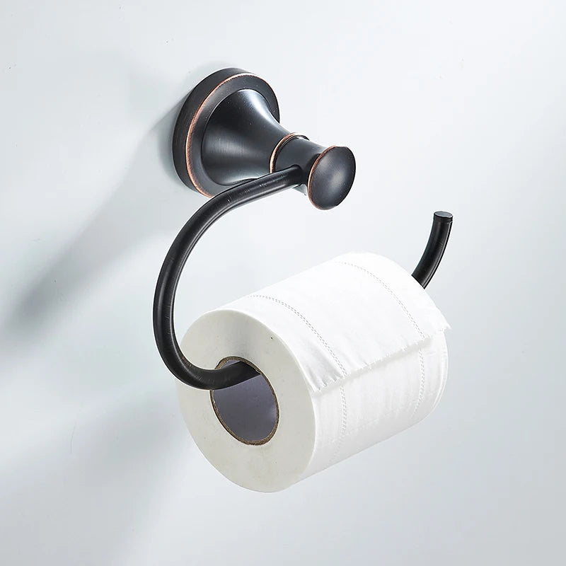 Bathroom Bath Toilet Paper Holder Robe Hook Bathroom Retractable Towel Hanging Rod Black Zinc Alloy EL852