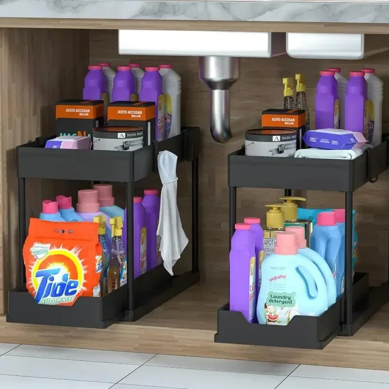 Kitchen Storage Under Sink Organizer 2 Layer Pull Out Multifunctional Drawer Shelf Organizer Bathroom Desktop Cabinet Rack