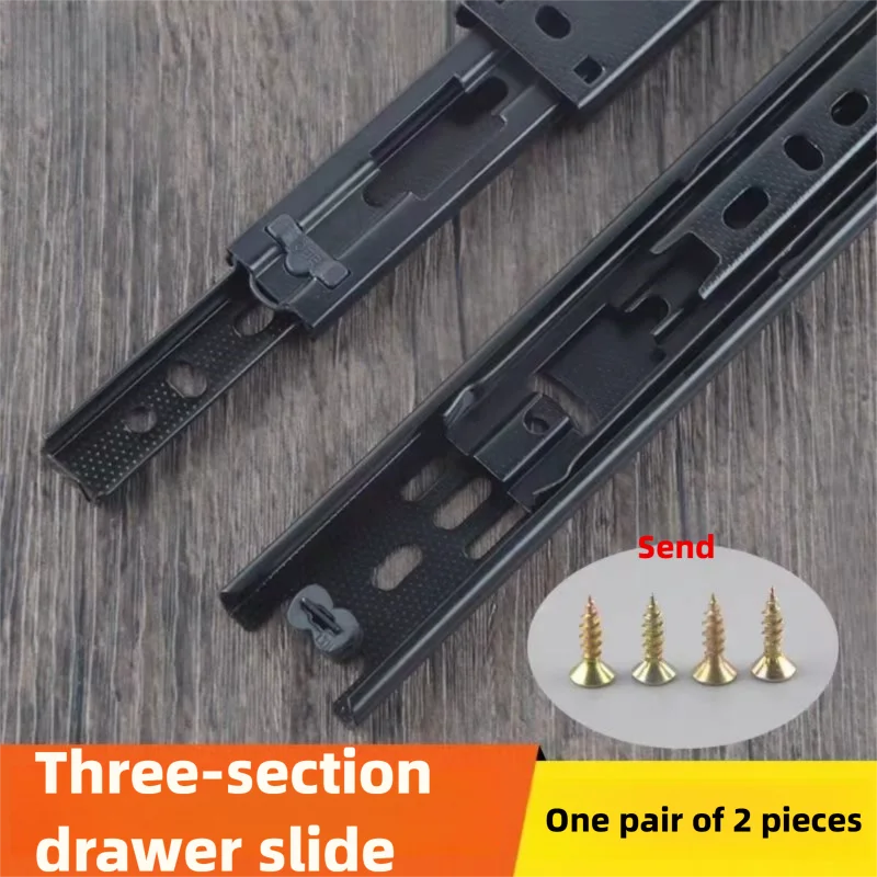 Heavy duty cold-rolled steel drawer slide rail -3-section soft closing damping rail, silent cabinet slide rail