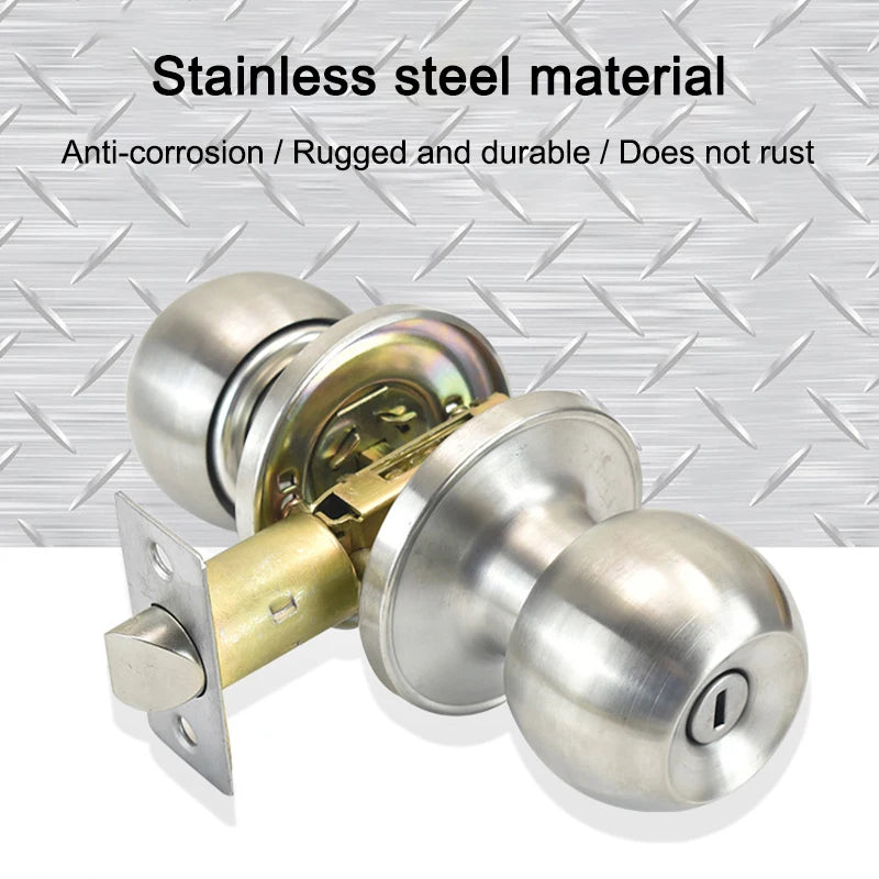 Interior Round Ball Door Knobs, Key Handles, Stainless Steel Locksets for Bathroom, Bedroom