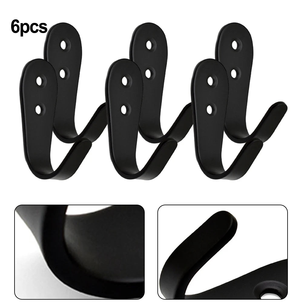 Towel Hanger Holder Coat Single Hook Kitchen Bathroom Bedroom Small U-shaped Wall-mounted 4pcs Black Solid Metal