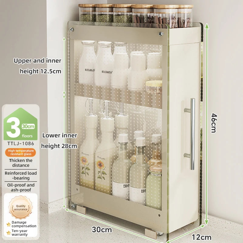 Kitchen Pull-out Spice Storage Rack Corner Seasoning Salt Sauce Vinegar Bottle Organizer Countertop Narrow Edge Pull-out Rack