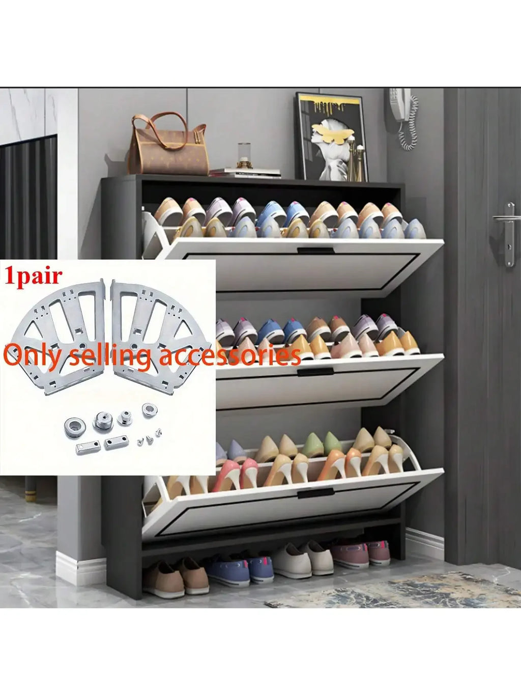 Shoe Rack Accessory - 3-Tier Connector, Thickened Iron Structure with Hidden Foldable Shelf, for Shoe Organization, 3-Layer Prac