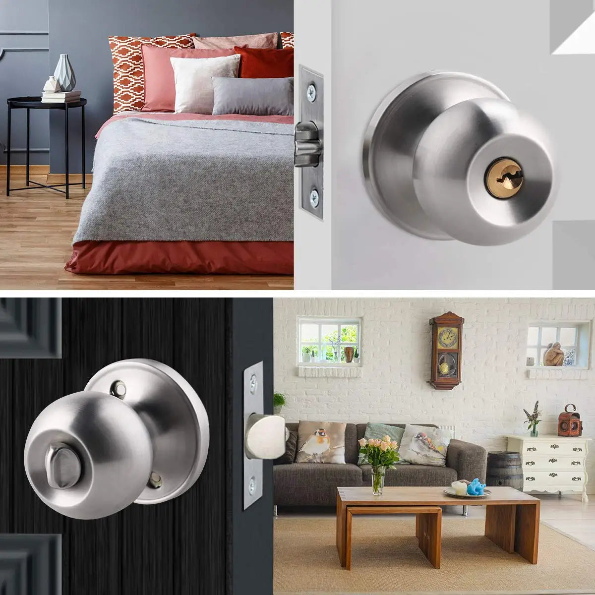 Keyed Entry Door Knob with Lock Round Door Knobs Stainless Steel Interior and Exterior Door Lock for Bedroom Bathroom