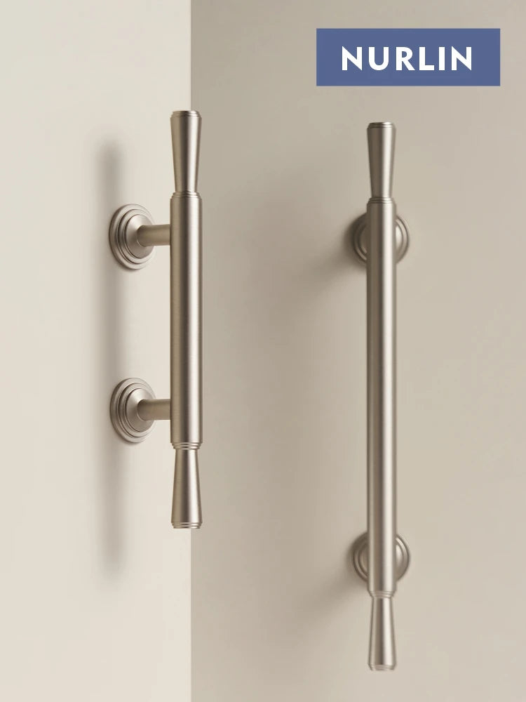 Nurlin Solid Brass Nickel Brushed Luxurious Silver French Modern Cabinet Handles Tbar Wardrobe Knobs