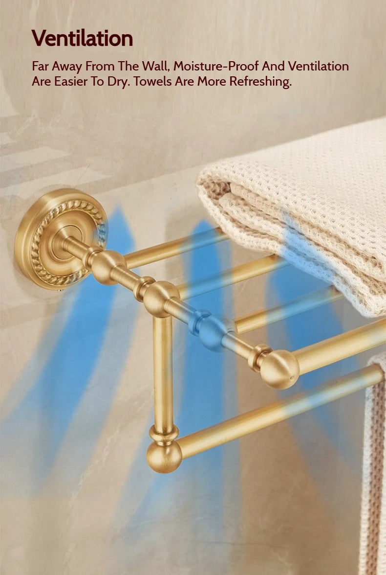 Antique Brushed Brass Bathroom Accessories Sets Towel Shelf Toilet Paper Holder Soap Holder Towel Rack Bathroom Hardware Sets
