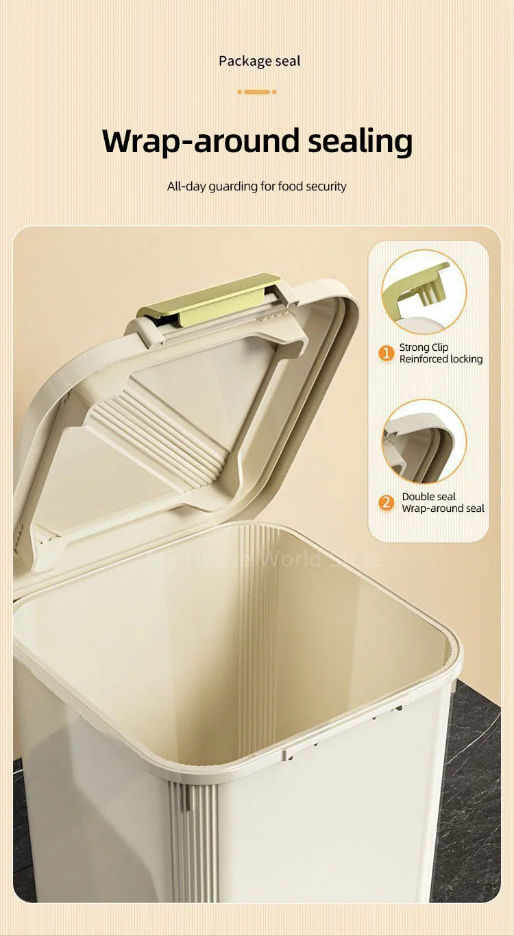 10KG Rice Container Rice Storage Box Sealed Cereal Dispenser with Buckle Insect Proof Grain Pet Food Container Kitchen Organizer