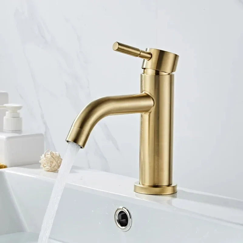 Bathroom Faucets Bathroom Basin Faucet Cold and Hot Water Mixer Sink Tap Single Handle Deck Mounted Brushed Gold Tap