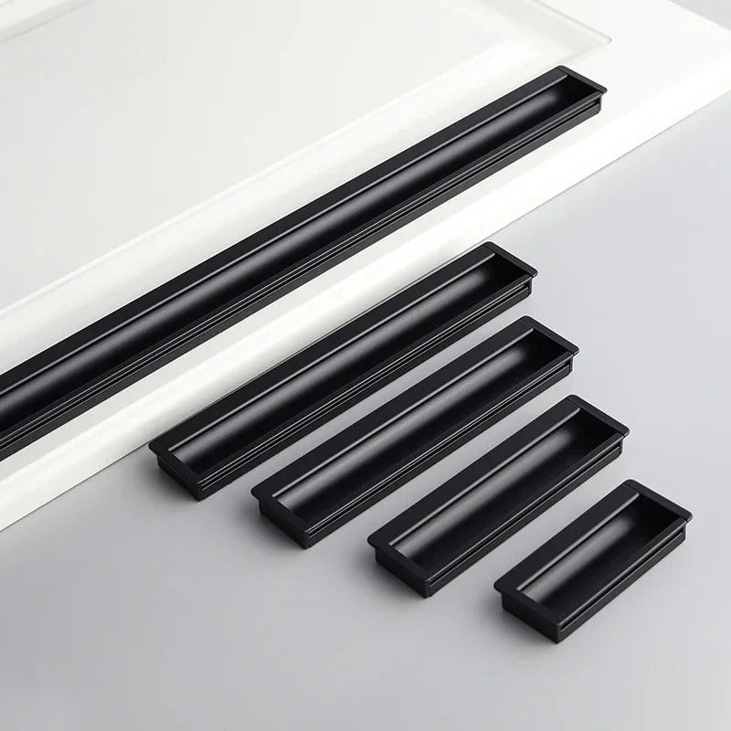 Embedded Hidden Furniture Handles Modern Aluminum Alloy Wardrobe Door Pulls Matte Black Kitchen Cabinets Knob Decoration Handles