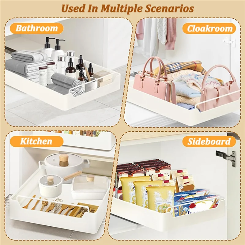 Pull-Out Kitchen Storage Box, Cabinet Organizer Rack, Spice Pantry Shelves, Drawer Basket, Easy Install, Quiet Slide-AT64