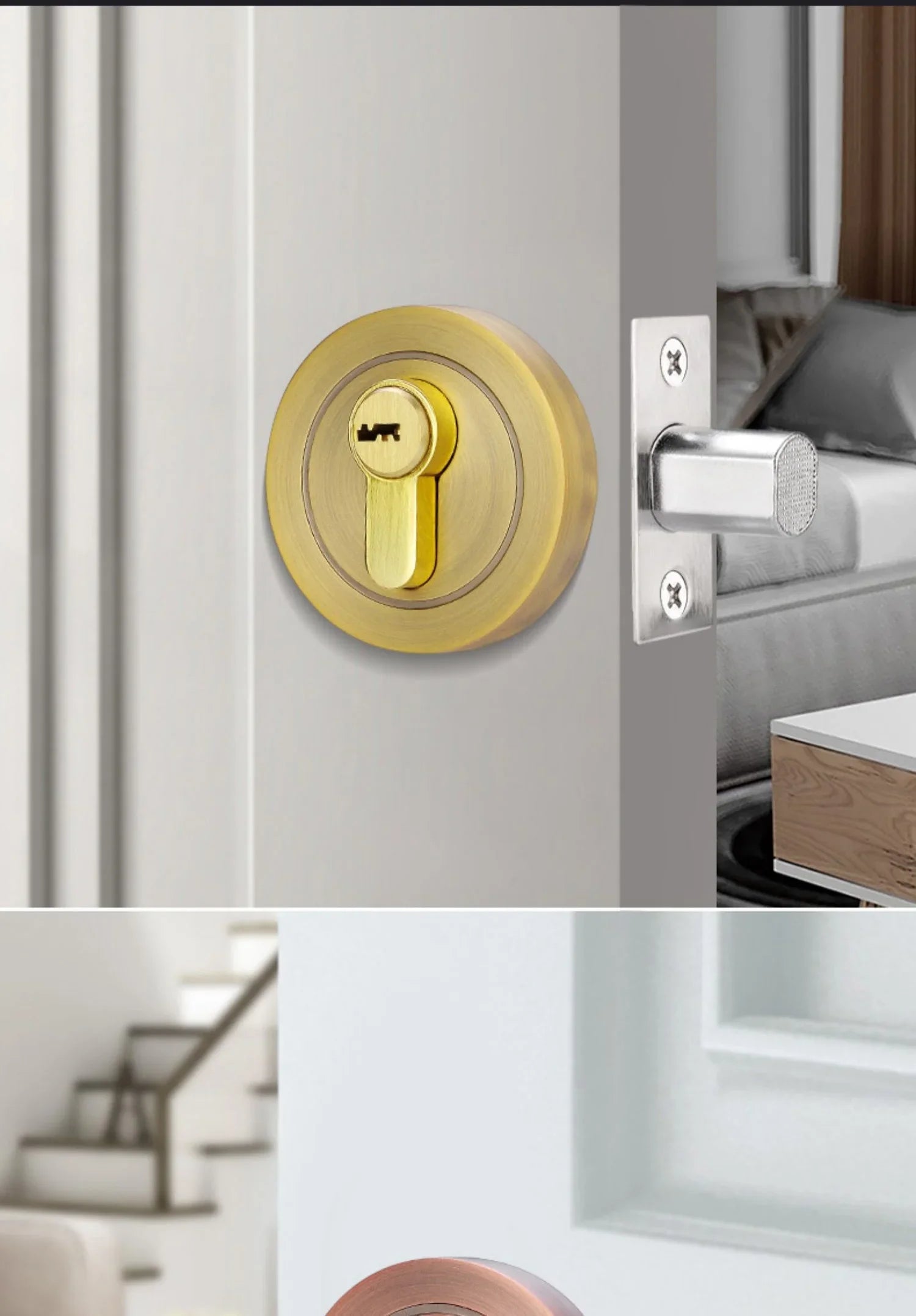 Hidden door lock; concealed lock; wooden door lock; single and double-sided lock; bedroom door lock; hallway lock; auxiliary ind
