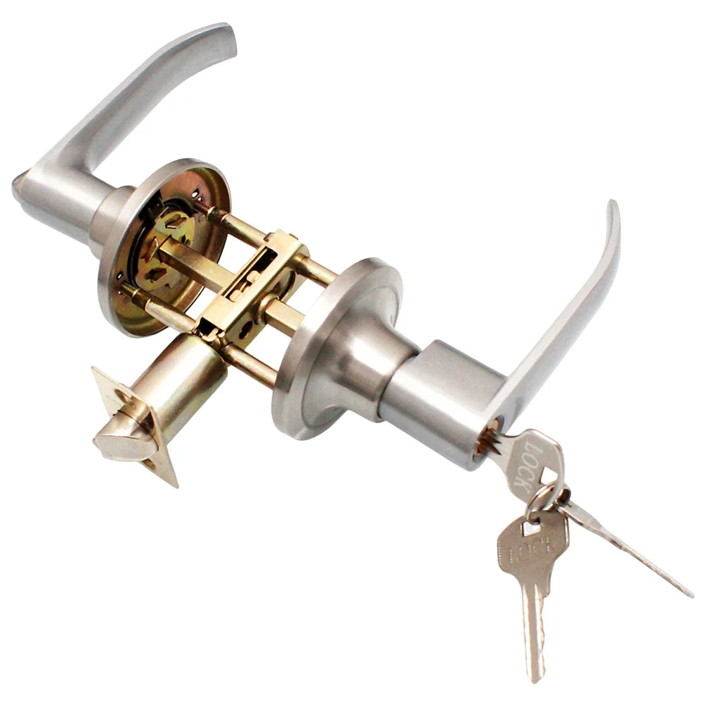 Door Lever Lock with 3 Keys Locking Door Handle Stainless Steel Interior Lever Lock Door Knob Replacement for Home Office