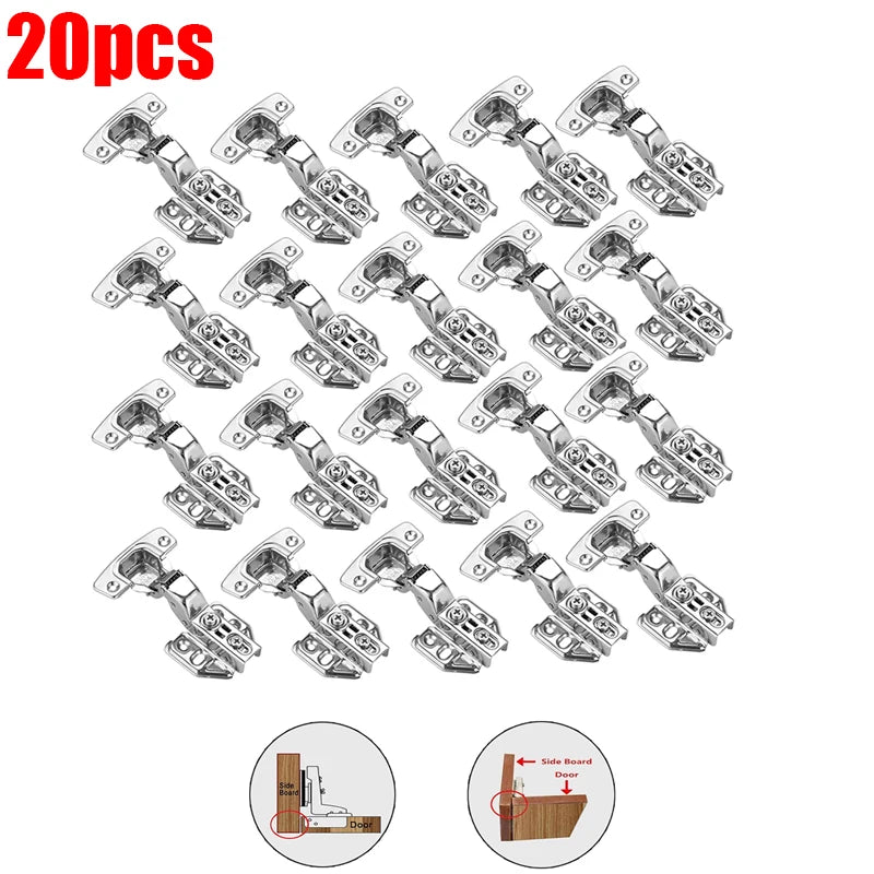 2-20Pcs Stainless Steel Cabinet Door Hinges Hydraulic Damper Buffer Soft Close Quiet Wardrobe Door Concealed Hinges with Screws