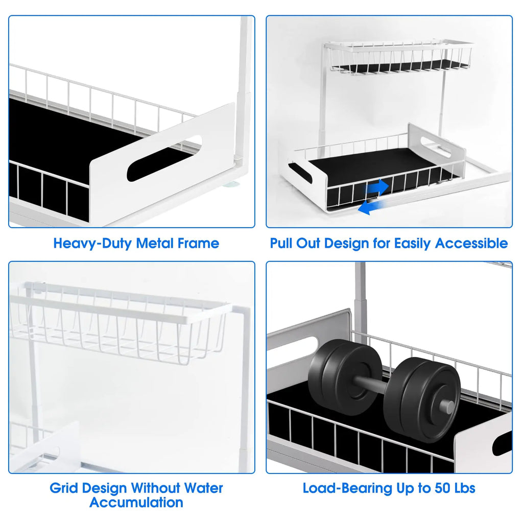 Under Sink 2 Tier Sliding Cabinet Basket Organizer Drawer Pull Out Cabinet Multi-Purpose  Sink Organizer for Bathroom Kitchen
