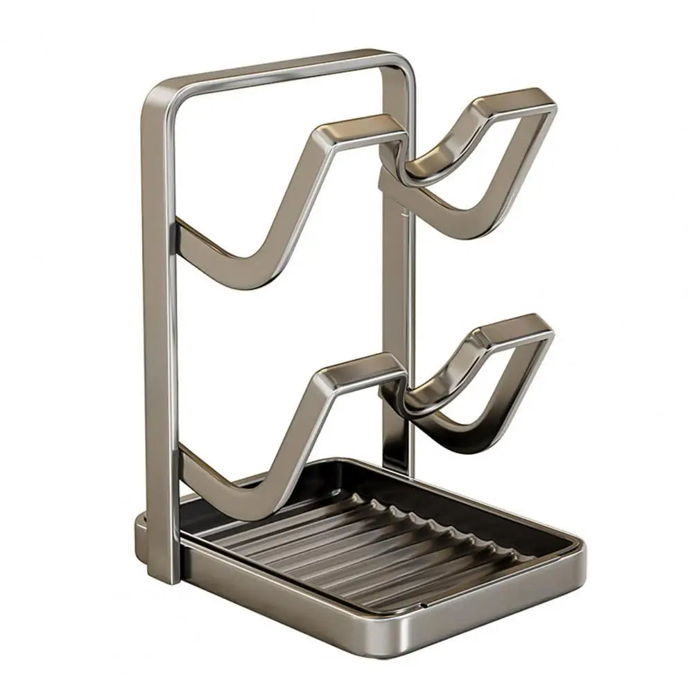 Pot Lid Storage Rack Kitchen Counter Organizer Countertop Pot Lid Organizer with Removable Drip Tray Spoon Kitchen for Lids