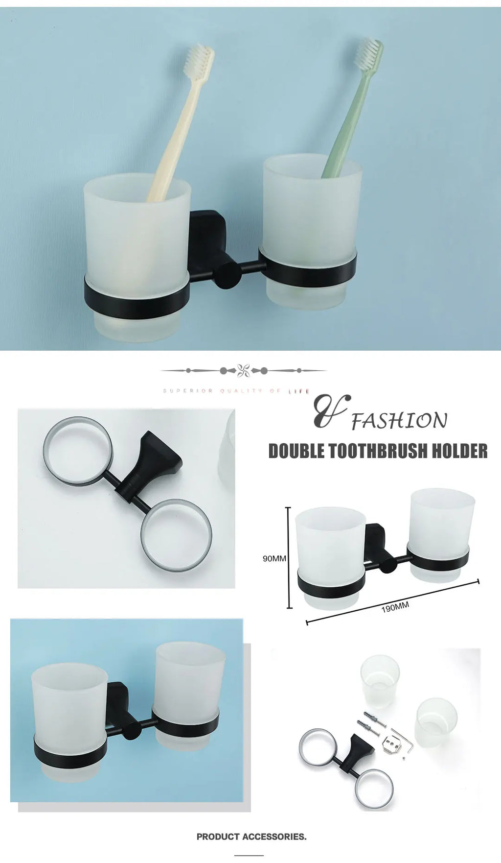 Black Bathroom Accessories Stainless Steel Wall Mounted Bath Towel Holder Robe Hook Toilet Brush Paper Towel Holder Pendant