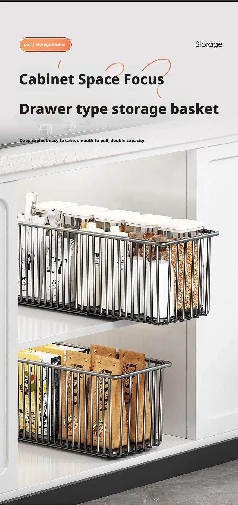 Pull Out Cabinet Organizer Basket Under The Sink Slide-out Drawer Storage Box Kitchen Sideboard Sliding Drawer Rack Shelf