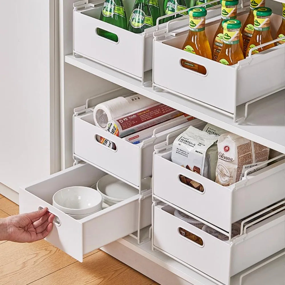 Kitchen Storage Rack with Slide Rails Pull-out Kitchen Drawer Type Storage Tray Spice Box Storage Rack Cabinets Organizer