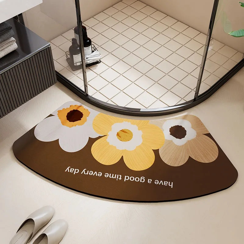 Bathroom Floor Mat Water-absorbing Non-slip Wash-free Carpet Curved Minimalist Beige Bathroom Rug Door Home Decoration Foot Mat