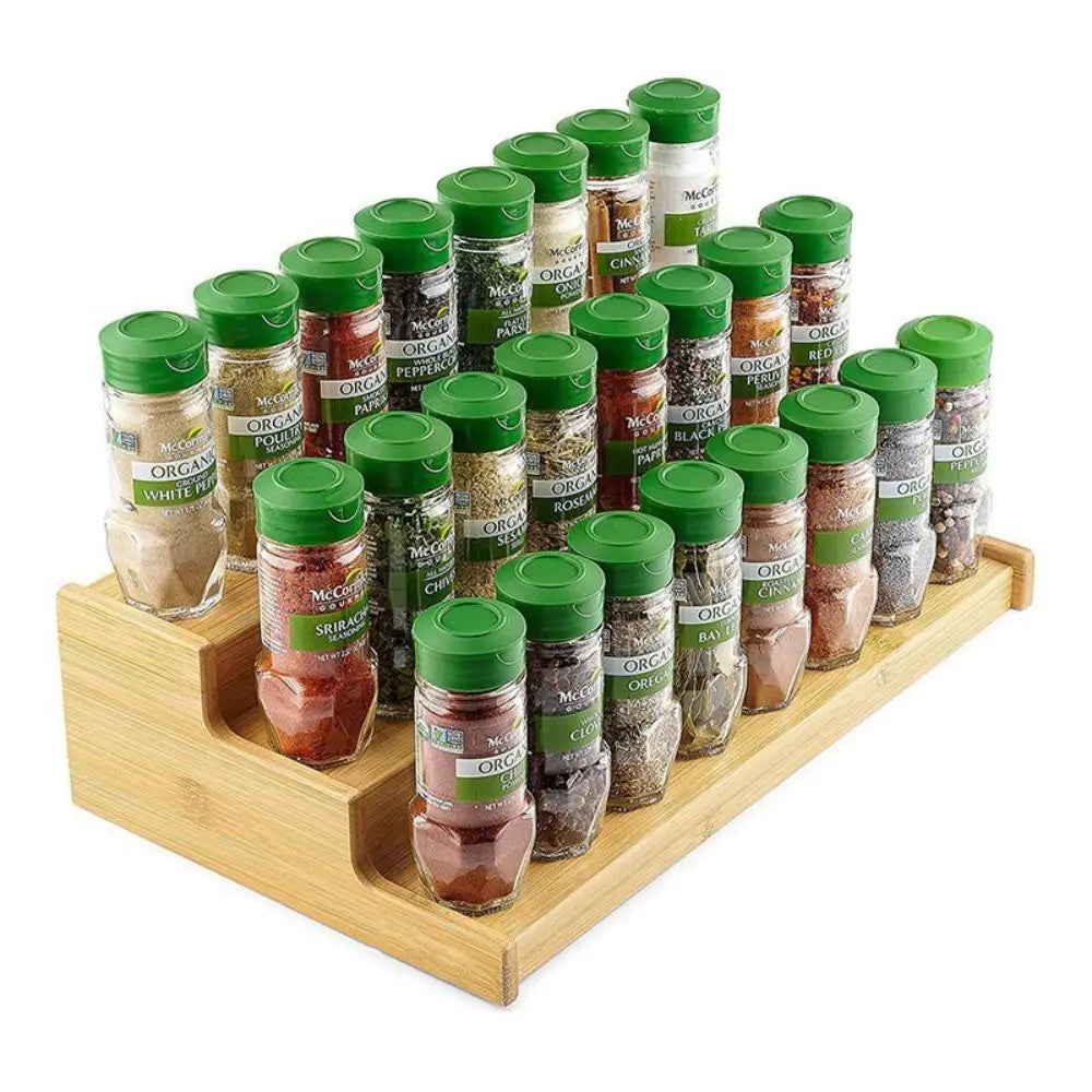 Solid Wooden 3-Tier Spice Rack Space-Saving Multi-Tier Seasoning Organizer Spice Display Durable Spice Jar Storage Set